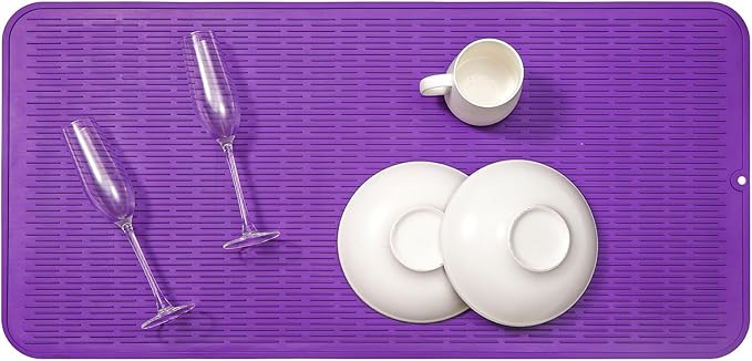 MicoYang Silicone Dish Drying Mat for Multiple Usage,Easy clean,Eco-friendly,Heat-resistant Silicone Mat for Kitchen Counter or Sink,Refrigerator or Drawer Liner Purple 5XL 36inches x 18inches - Image 5