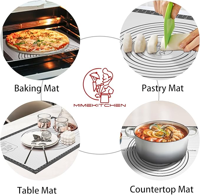 Silicone Baking Mat with Measurement, Non Stick Silicone Pastry Mat for Dough Rolling, Silicone Mat for Baking Macaron Pizza Cookies Pie Crust Oven, Silicone Bread Mat - Image 4