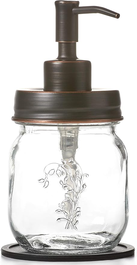 12oz Mason Jar Oil Rubbed Bronze Soap and/or Lotion Dispenser for Hand Sanitizer; Petite, Cute and Compact Liquid Soap or Hand/Body Lotion Refillable Dispenser (Oil Rubbed Bronze, Single 12oz)
