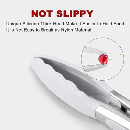 2 Pack Silicone Kitchen Tongs – 9" & 12" Set, Heat Resistant up to 500°F, Non‑Stick Cookware Safe, Wavy Silicone Tips, BPA Free, Locking Clip & Hanging Loop, Light Grey - Image 2