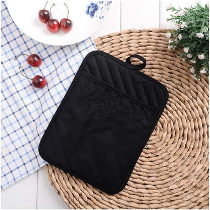 nyi Pot Holders for Kitchen Heat Resistant, Cotton Hot Pads for Kitchen Counter Table, Black Pot Holders with Pocket - Image 4