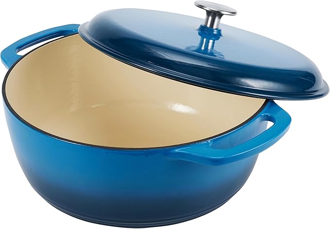 Amazon Basics Enameled Cast Iron Dutch Oven Pot with Lid, Round, Dual Handles, Heavy-Duty, Oven Safe for Baking, Roasting, Stews, 6-Quart, Blue - Image 3