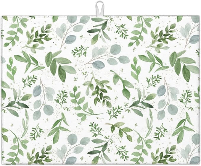 Sage Green Dish Drying Mat for Kitchen Counter Microfiber Absorbent, Spring Dish Draining Mat Aesthetics Kitchen Decor Extra Large 18"x24" (Green, 18x24in) by Vodbne