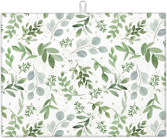 Sage Green Dish Drying Mat for Kitchen Counter Microfiber Absorbent, Spring Dish Draining Mat Aesthetics Kitchen Decor Extra Large 18"x24" (Green, 18x24in) by Vodbne