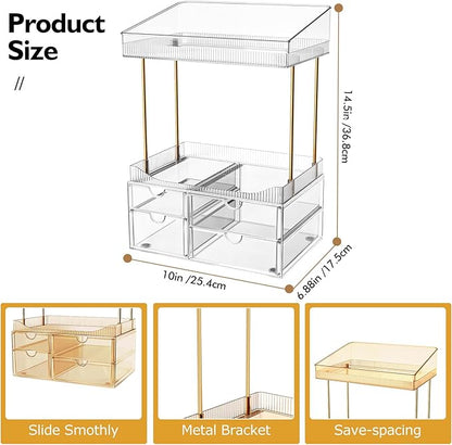 SNSLXH Makeup Organizer Bathroom Storage- 4 Tier 4 Drawer Makeup Storage, Transparent Clear Cosmetics Organiser, Ideal for Cosmetic Perfume Skincare, for Countertop, Bathroom, Office Supplies, Dresser - Image 2