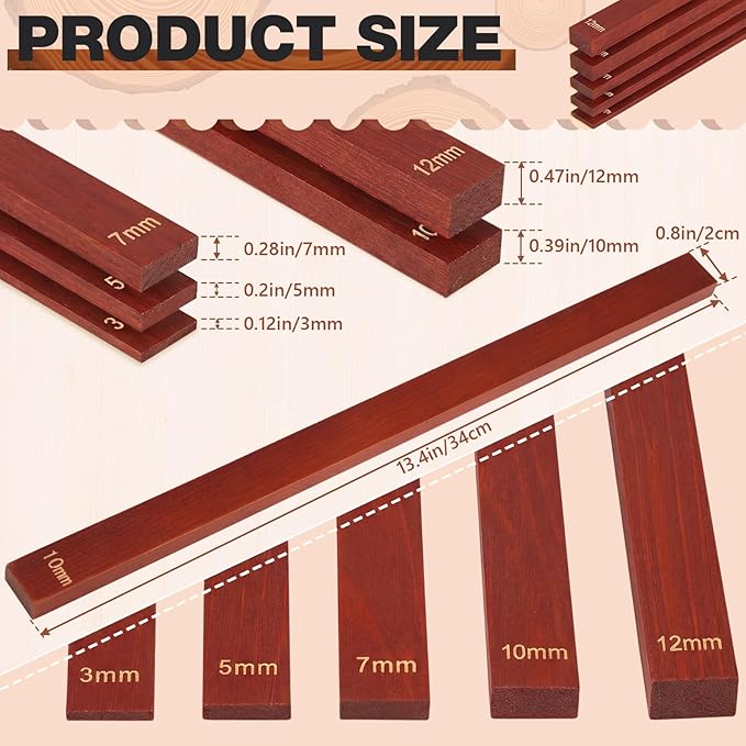 Sasylvia 10 Pcs Pottery Rolling Pin Guides Wood Teaching Rolling Mud Stick Guide Set Polymer Clay Depth Guide Pottery Tools Clay Mudboard Tools (5 Size,Reddish Brown) - Image 2