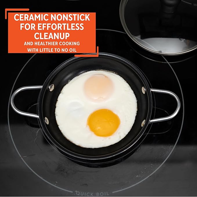 IMUSA Mini Fry Pan 5.8” Nonstick Skillet, Caribbean Red Ceramic Egg Pan with Glass Lid, Small Aluminum Cookware for Single Servings, PFAS Free