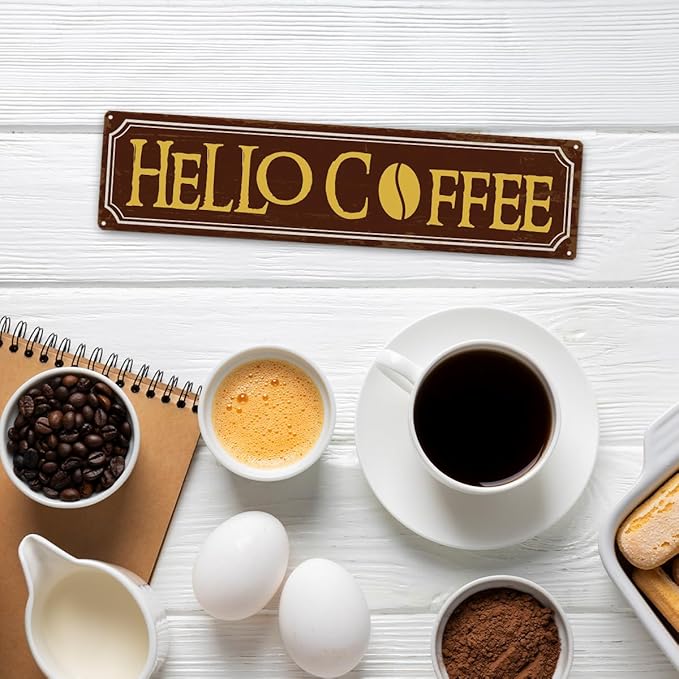 Hello Coffee Signs, Retro Metal Tin Sign, Home Kitchen Wall Decor, Farmhouse Decorations for Cafe, Coffee Station Decors, Decorative Metal Wall Signs 15.8x4 Inches - Image 5