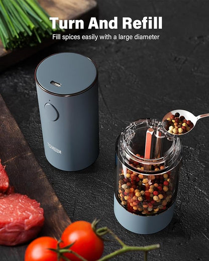 TOMEEM Upgraded Larger Capacity Electric Salt and Pepper Grinder Set Rechargeable with LED lights, Stainless Steel Automatic Pepper and Salt Grinder Refillable with 5 Adjustable Coarseness Blue - Image 5