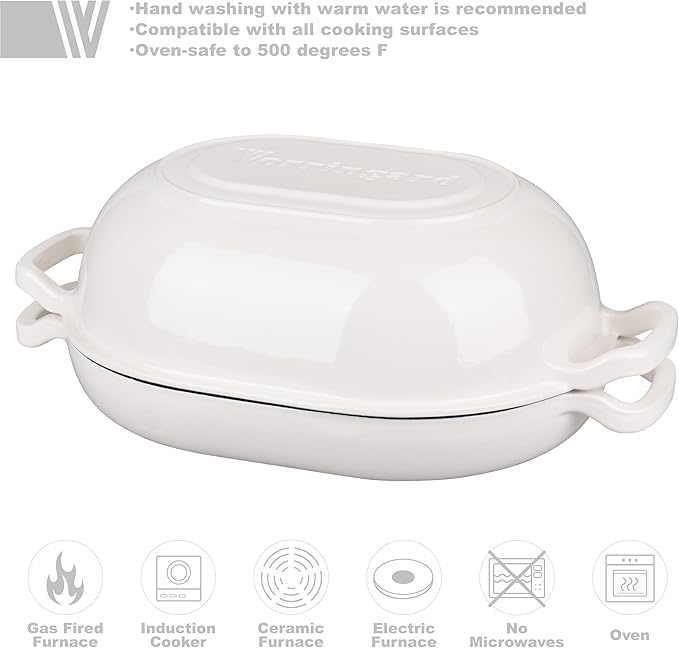 VORRINGARD Enameled Cast Iron Sourdough Bread Oven, Dutch Oven, Loaf Cast Iron Bread Pan for Homemade Bread Baking, Meatloaf Pan with Lid, 7QT, White - Image 3