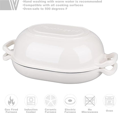 VORRINGARD Enameled Cast Iron Sourdough Bread Oven, Dutch Oven, Loaf Cast Iron Bread Pan for Homemade Bread Baking, Meatloaf Pan with Lid, 7QT, White - Image 3