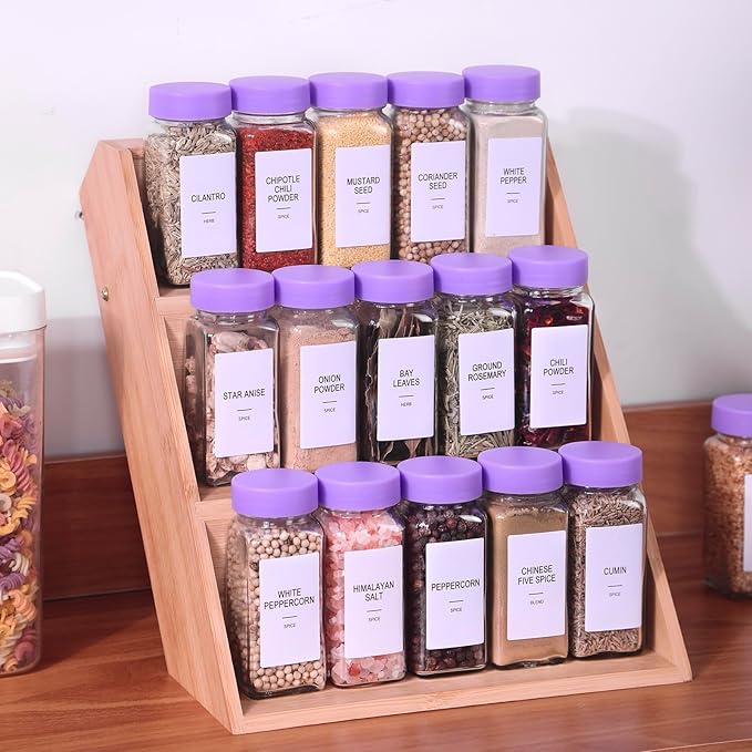 36 Glass Spice Jars with Labels, Spice Jar Set, 4oz Spice Containers, Seasoning Containers with Purple Airtight Lids and Shaker Lids, Square Empty Spice Bottles, 492 Labels, 1 Funnel - Image 4
