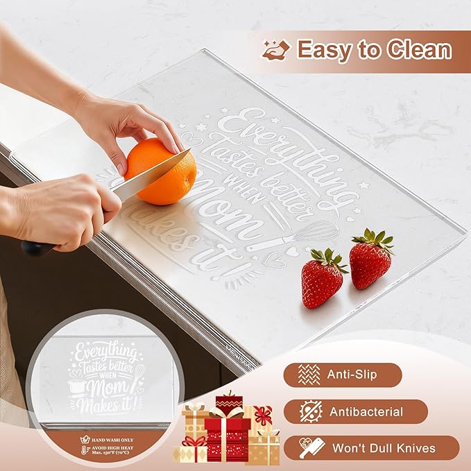 Mom Gifts Set from Daughter Son - Engraved Acrylic Cutting Board with 5-pack Floral Swedish Dishcloth Cooking Gift for Mom Mother Birthday Present Aesthetic Kitchen Decor - Image 9