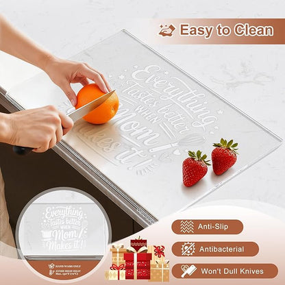 Mom Gifts Set from Daughter Son - Engraved Acrylic Cutting Board with 5-pack Floral Swedish Dishcloth Cooking Gift for Mom Mother Birthday Present Aesthetic Kitchen Decor - Image 9