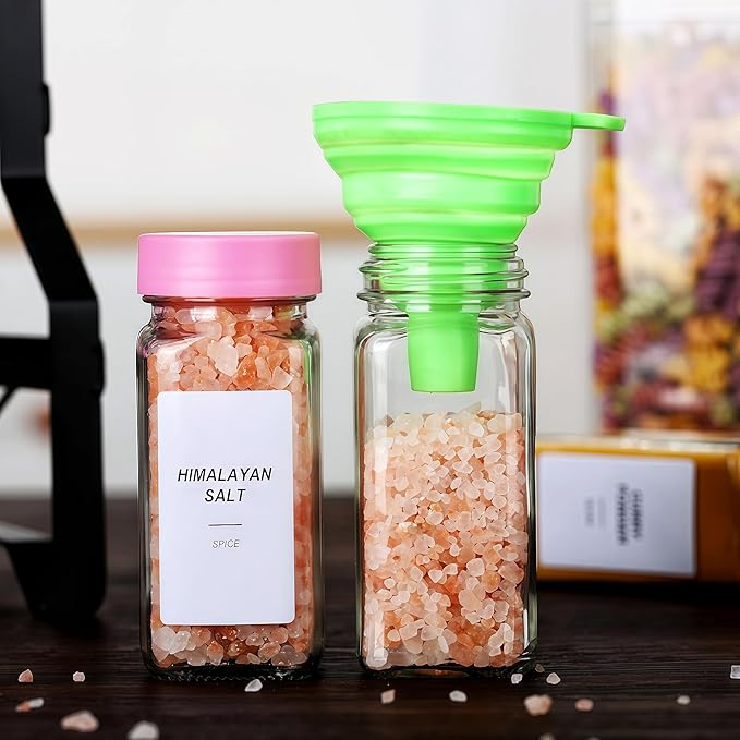 24 Glass Spice Jars with Label-4oz Spice Containers with Lids and Shaker Lids,3 Sets of Spice Labels 1 Collapsible Funnel 2 Erasable Markers (24) - Image 7