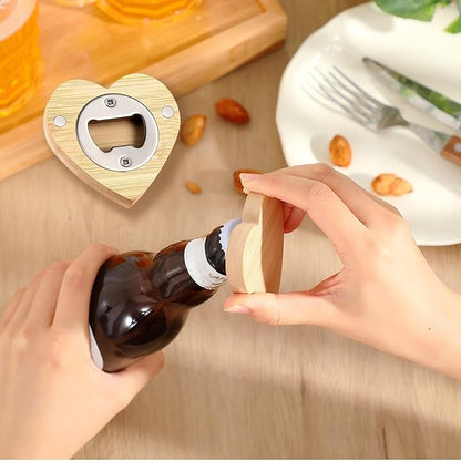 Vesici 50 Pcs Magnetic Bottle Opener 2.5in DIY Bamboo Heart Shape Beer Openers Wooden Fridge Magnet Refrigerator Sticker Gift for Beer Lover Wedding Guest Kitchens Bars Parties - Image 4