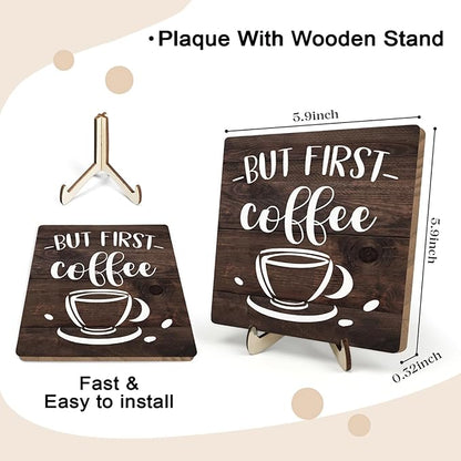 Vintage Coffee Bar Wooden Plaque Desk Sign, Farmhouse Wood Plaque Tabletop Decor for Cafe Bar Kitchen Office,Coffee Station Accessories 5.9x5.9Inch - Image 2
