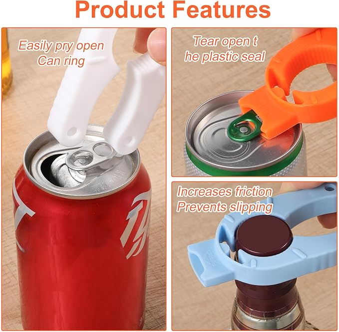 6 Pcs Water Bottle Opener Plastic Bottle Cap Opener Multi-Purpose Orange Soda Can Openers Plastic Jar Grip for Weak Hands Home Kitchen Camping Outdoor Adventure
