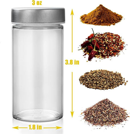 Tianifa 6 Pcs Glass Spice Jars/Bottles for Rotating Spice Rack-3oz Empty round Spice Containers with Airtight Metal Caps with Shaker Lids (6, Stainless Steel Lids) - Image 3