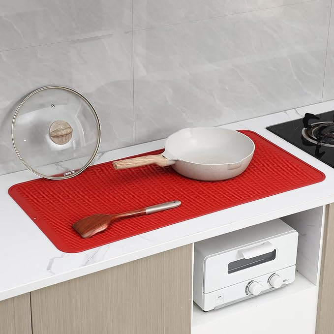 MicoYang Silicone Dish Drying Mat for Multiple Usage,Easy clean,Eco-friendly,Heat-resistant Silicone Mat for Kitchen Counter or Sink,Refrigerator or Drawer Liner Red 5XL 36inches x 18inches - Image 8