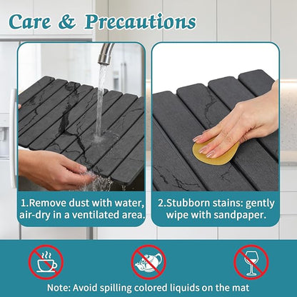 Stone Dish Drying Mat for Kitchen Counter, 24''×15'' Dishes Drying Matt Kitchen Counter, Absorbent Diatomaceous Earth Bath Quick Dry Mats for Tableware, Bottles and Cup(Dark Grey Marble) - Image 3