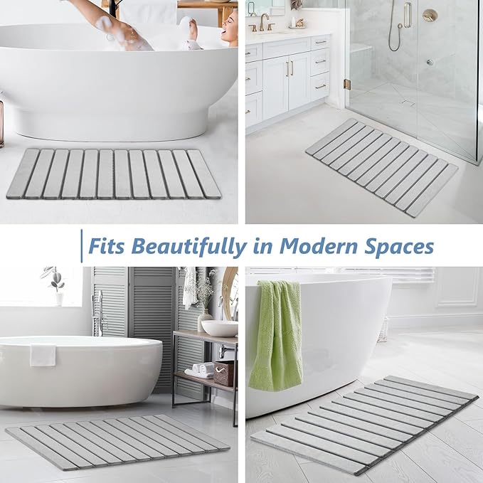 AWW Foldable Stone Bath Mat, Quick Dry Diatomaceous Earth Bath Mat with Non-Slip Mat, Super Absorbent, Easy to Clean, Compact for Small Bathrooms, 31.5 x 15.7, Light Grey - Image 6