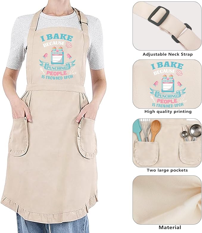 Baking Gifts, Baking Aprons, Baking Apron for Women with Pocket, I Baking Because People is Frowned Aprons, Kitchen Cooking Apron for Women Mom Family Mother's Day Thanksgiving - Image 3