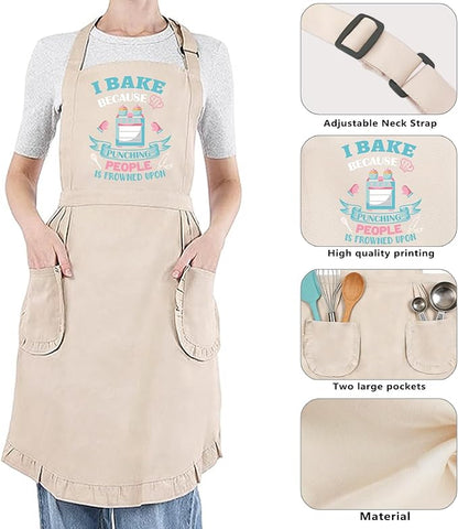 Baking Gifts, Baking Aprons, Baking Apron for Women with Pocket, I Baking Because People is Frowned Aprons, Kitchen Cooking Apron for Women Mom Family Mother's Day Thanksgiving - Image 3