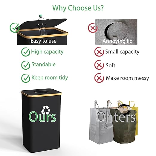 Recycling Bin Kitchen Indoor Home 40 Gallon 156L Recycle Bin with Lid 2 Removeable Reusable Inner Bag Bottle Can Glass Waste Plastice,Big Black - Image 5