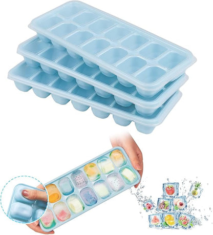 DOQAUS Ice Cube Trays 4 Pack, 56 pcs Silicone Ice Cubes Tray Maker with Spill-Resistant Removable Lid, Easy Release & Pop out, LFGB and BPA Free, Stackable Flexible, for Baby Food, Cocktail, Coffee