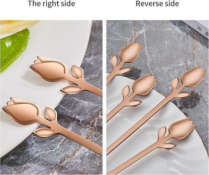 Rose Gold Tulip/Rose Handle 12-Pcs Mini Coffee Spoons Set - 6" Stainless Steel for Espresso, Tea, Dessert - Ideal for Demitasse & Small Servings - Image 6