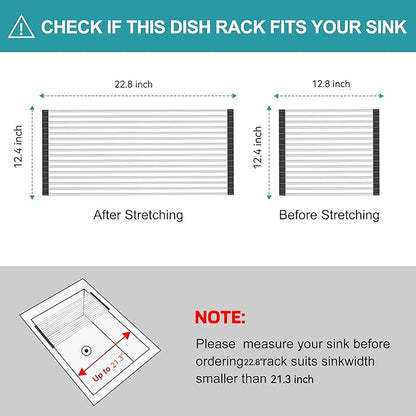 Extra Large Expandable Roll Up Dish Drying Rack,Over The Sink Drying Rack Sink Cover Kitchen Sink Accessories Kitchen Rolling up Stainless Steel Drainer, Foldable,Rollable（Black，25.1''-12.4''） - Image 2