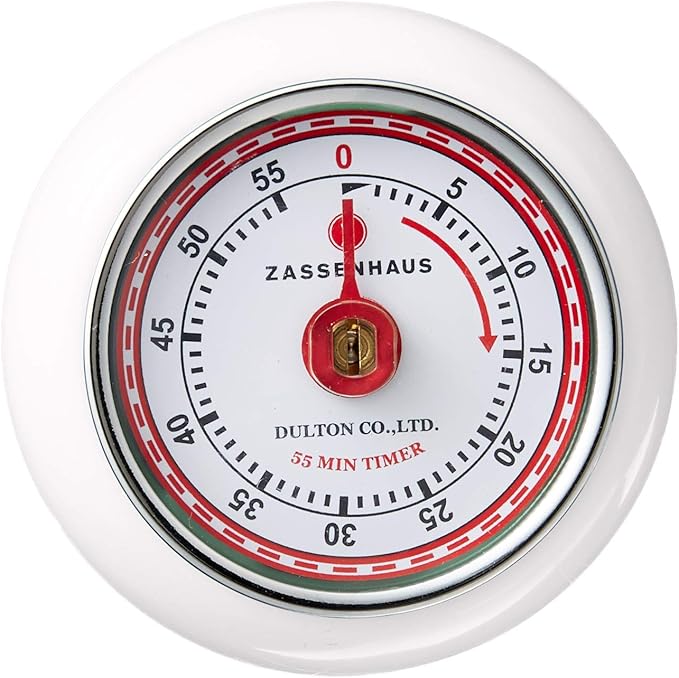 Zassenhaus Magnetic Retro Kitchen Timer, Classic Mechanical Cooking Timer (White) - Image 3