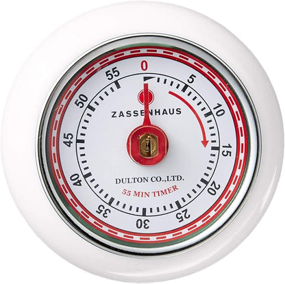 Zassenhaus Magnetic Retro Kitchen Timer, Classic Mechanical Cooking Timer (White) - Image 3