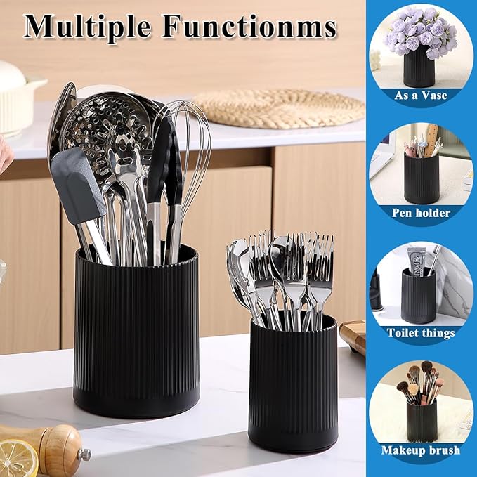 Kyraton Cooking Utensils Holder 2pcs, 360° Rotating Heavy Duty Plastic Kitchen Utensil Holder for Countertop, The Small Utensil Crock for Cutlery Silverware, Tooth Brush, Desk Pencil Pen - Image 4