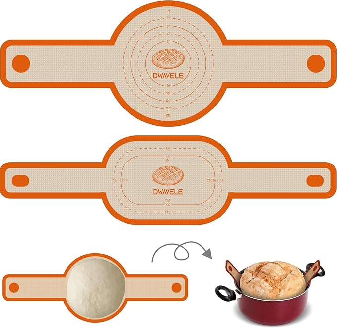 Silicone Bread Sling for Dutch Oven, Non-Stick & Easy to Clean Bread Baking Mat Set, 2 Pcs Reusable Bread Sling with Long Handle to Transfer Sourdough (Orange, Oval and Round) by Dwavele