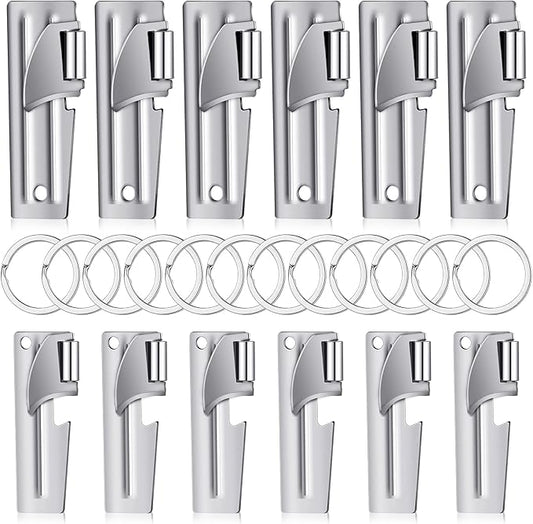 P-38 and P-51 Military Style Can Openers with Key Rings Stainless Steel Camping Can Opener Portable for Kitchen Travel Camping Survival(12 Set)