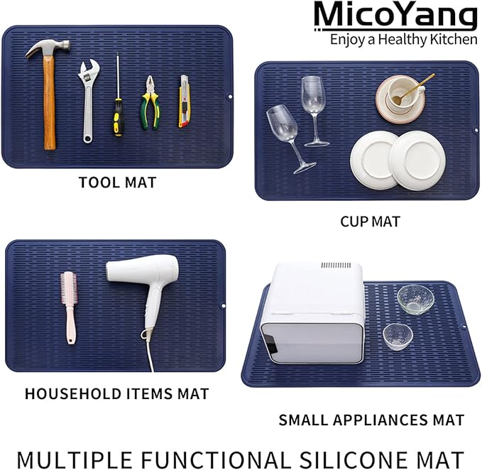 MicoYang Silicone Dish Drying Mat for Multiple Usage,Easy clean,Eco-friendly,Heat-resistant Silicone Mat for Kitchen Counter or Sink,Refrigerator or Drawer Liner Navy Blue 3XL 28 inches x 18 inches - Image 3