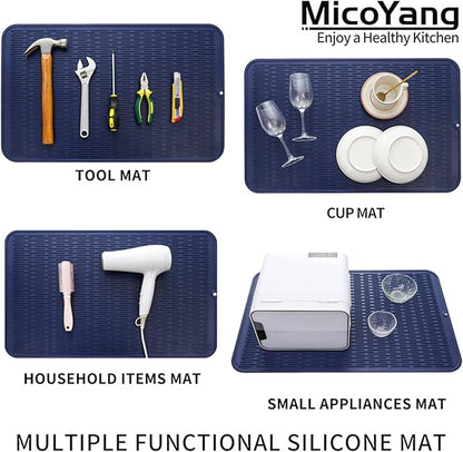 MicoYang Silicone Dish Drying Mat for Multiple Usage,Easy clean,Eco-friendly,Heat-resistant Silicone Mat for Kitchen Counter or Sink,Refrigerator or Drawer Liner Navy Blue 3XL 28 inches x 18 inches - Image 3
