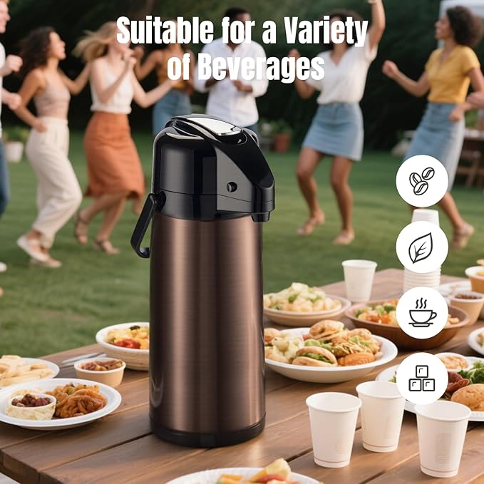 PARACITY Upgraded Airpot Coffee Carafe with Double Pump, Stainless Steel Drink Dispenser for Hot/Cold Beverage with Lazy Susan Base, Coffee Termos Para Cafe for Hot Cocoa for Parties
