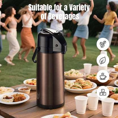 PARACITY Upgraded Airpot Coffee Carafe with Double Pump, Stainless Steel Drink Dispenser for Hot/Cold Beverage with Lazy Susan Base, Coffee Termos Para Cafe for Hot Cocoa for Parties
