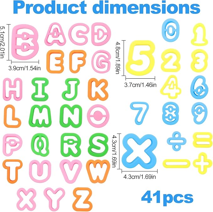 41PCS Alphabet Playdough Cutters with Mathematical Symbols & Numbers - Colorful Alphabet Cookie Cutters, Durable Fondant Letter Mold for Learning Letters Number Counting, Crafting,for 18+Ages