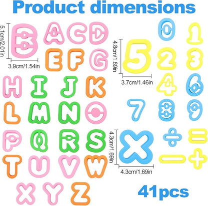 41PCS Alphabet Playdough Cutters with Mathematical Symbols & Numbers - Colorful Alphabet Cookie Cutters, Durable Fondant Letter Mold for Learning Letters Number Counting, Crafting,for 18+Ages