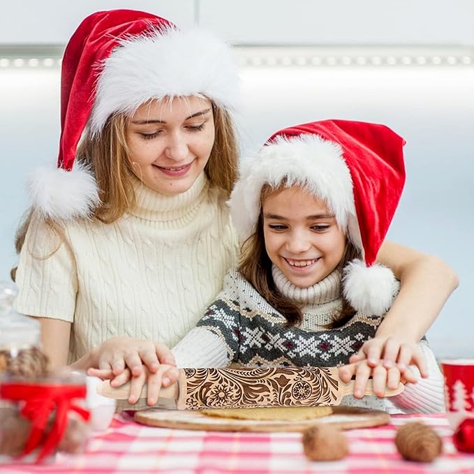 Embossed Wooden Rolling Pin for Baking,Evermarket Deep Engraved Embossing Rolling Pin with Christmas Snowflake Flower Design for Baking Embossed Cookies,Cute Kitchen Decor DIY Tool for Adults - Image 6