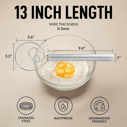 Zulay Kitchen 13-Inch Danish Dough Whisk - Stainless Steel Danish Whisk for Cooking with Single Eye Dough Hook - Traditional Dutch Whisk - Bread Whisk for Sourdough, Pizza, Pastry, Batter - 2 Pack - Image 2