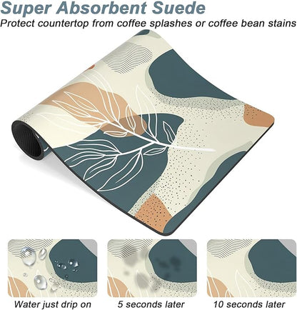 Rnivvi Coffee Mat, 12" x 19" Cute Boho Theme Coffee Bar Mats for Espresso Machine Station Accessories and Organizer, Hide Stain Rubber Backed Absorbent Dish Drying Pad for Kitchen Counter, Leaves - Image 3