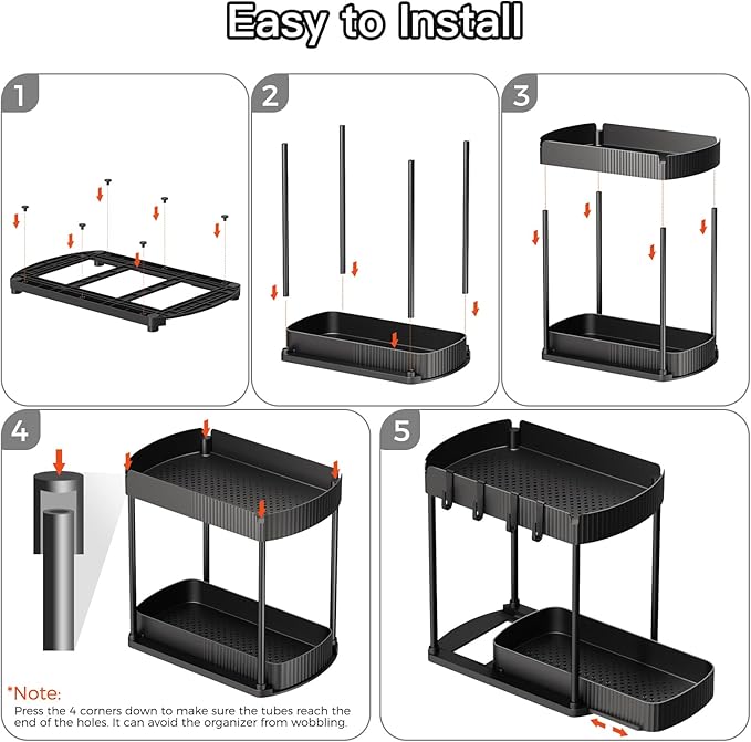 Ukeetap Multi-Purpose Pull-Out Storage Organizers, Under Sink/Cabinet Organizers and Storage for Bathroom & Kitchen, Black, 12.8 Inches, 2 Packs - Image 7