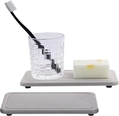 NiuYichee 2 Pcs Water Absorbing Stone Trays, Kitchen/Bathroom Sink Soap Dish, Diatomite Tray Used for Hand Soap & Cosmetic Bottles in The Modern Home, 4" W x 8.3" L, Gray