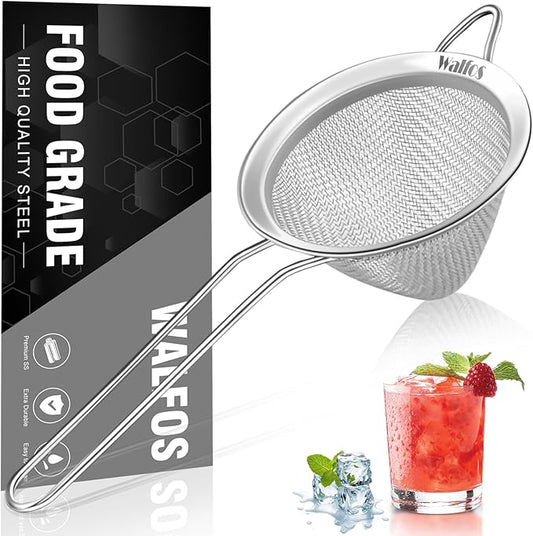 Walfos Small Fine Mesh Strainer for Cocktail & Tea, Mini Stainless Steel Sieve with Handle, 3.15 Inch Metal Strainers for Juicing, Coffee, Drinks, Tea Herbs by Walfos