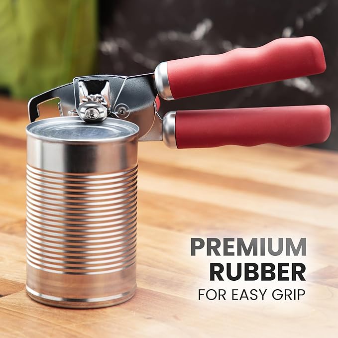 Zulay Kitchen Heavy Duty Stainless Steel Can Opener Manual with Bottle Opener - Rust Proof Manual Can Opener With Turn Knob & Comfy Soft Grip Handles - Red - Image 8